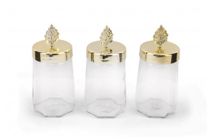 Set 3 cutii de depozitare alimente PLTN108, Transparent Auriu - Img 2