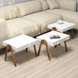 Set 3 Masute de Cafea Model Hancock, 53.6x40x64 cm, Nuc/Alb - Img 2