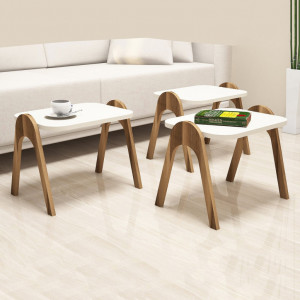 Set 3 Masute de Cafea Model Issac, 48.6x35.5x42 cm, Nuc/Crem - Img 2