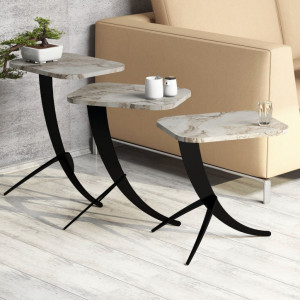 Set 3 Masute de Cafea Model Jaxxon, 35x60x45/35x54.5x45/35x48.5x45 cm, Alb Marmorat/Negru - Img 2