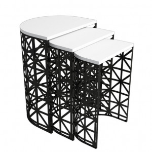 Set 3 Masute de Cafea Model Remi, 46x33x62/41x30x58/36x27x53 cm, Alb/Negru - Img 4