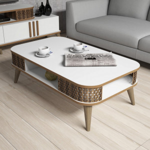 Set Comoda TV si Masuta de Cafea Model Schroeder, 105x60x34.6 cm, Alb - Img 4