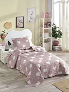 Set Cuvertura de pat 1 Persoana Model Herz Dusty Rose