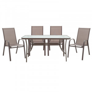 Set de gradina masa si scaune 5 bucati Ensure-Calan metal-sticla maro 140x80x70cm - Img 2
