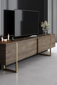 Set de mobilier pentru camera de zi Model Luxe, Nuc/Auriu - Img 8