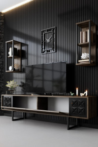 Set de mobilier pentru living Black, Nuc- Negru - Img 4