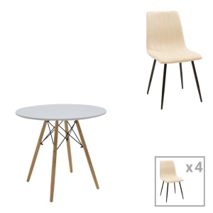Set Masă si 4 Scaune Julita-Noor, negru/natural, 80x73 cm