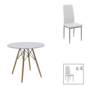 Set Masă si 4 Scaune Julita-Parker, alb/natural, 80x80x73 cm