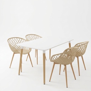 Set masă și 4 scaune Natali-Ezra, Alb/Cappuccino/Natural, 120 x 80 x 76 cm - Img 2
