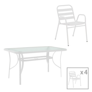 Set masă și scaune de exterior, 5 Piese, Model Sussie-Ensure, Alb, 120x70x70 cm