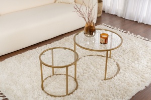 Set Masute de cafea Model Aurum 60, Auriu/Transparent - Img 3