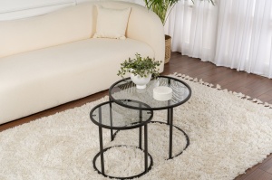 Set Masute de cafea Model Aurum 60, Negru/Gri