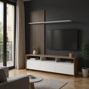 Set mobilă living Delfina, stejar sonoma/alb, 190x40x199.5 cm