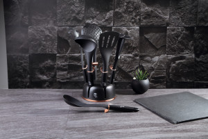 Set Ustensile de Bucatarie, 7 piese cu suport, negru- Rose Gold - Img 7