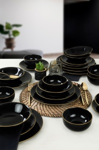 Set veselă din ceramică, 24 bucati Ravvine Negru 26x26x1 cm - Img 1