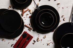 Set veselă din ceramică, 24 bucati Ravvine Negru 26x26x1 cm - Img 4