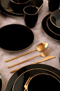 Set veselă din ceramică, 30 bucati Fiord Vienna Negru 26x26x1 cm - Img 4