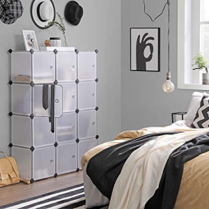 Sistem de depozitare modular din plastic, 12 cuburi Model Danny, Alb/Negru, 93x31x123 cm - Img 3