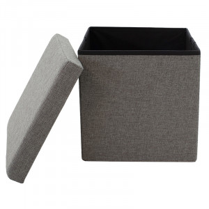 Taburet hol cufar cu spatiu de depozitare Crystal material textil gri 38x38x38cm - Img 3