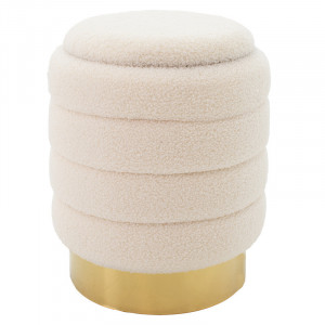 Taburet hol cufar cu spatiu de depozitare Dazzle boucle crem - auriu D36x44cm