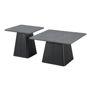 ASA CUM E!! Set de 2 măsuțe de cafea Square, negru/gri marmorat, 60x60x50 cm și 80x80x40 cm - Img 2