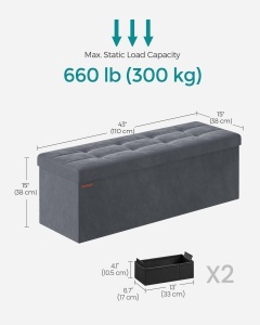 Banca de depozitare, Songmics, 110 x 38 x 38 cm, 300 Kg, LSF277G01, Gri - Img 5