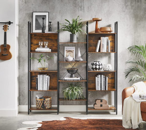 Biblioteca cu rafturi Model Lauren, Maro rustic/Negru, 158x24x166 cm - Img 2