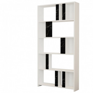 Biblioteca Model Lima, Alb/Negru marmorat, 90x180x20 cm - Img 4