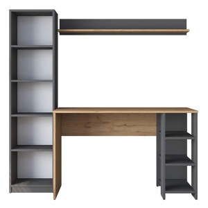 Birou cu Biblioteca Pako World, model Goldie, 160x161.8x45 cm, Antracit/Natural - Img 3