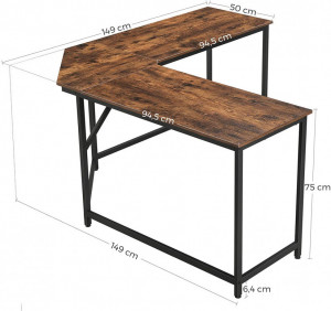 Birou pe Colt Vasagle, model Donald, 149x75x149 cm, Maro Rustic/Negru - Img 5