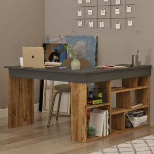 Birou Rosaline Oak - Walnut 120x129x72 cm - Img 2