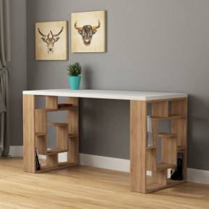 Birou Salvador, model Maze, 140x75x60 cm, Alb/Stejar - Img 1