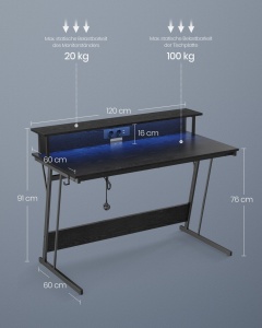 Birou Vasagle Negru 120x60x91 cm - Img 5