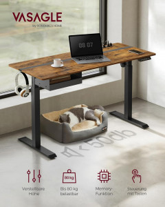 Cadru pentru Birou Vasagle, model Milani, 140x72-120x60 cm, Maro/Negru - Img 3