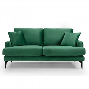 Canapea 2 locuri Fortune catifea verde - negru 175x90x88cm - Img 1