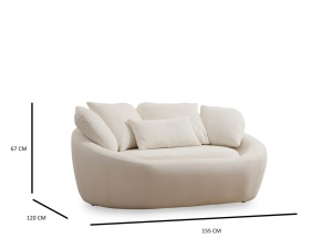Canapea 2 locuri Midye Crem 155x120x67 cm - Img 5