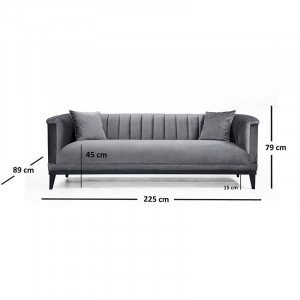 Canapea 3 locuri PWF-0541 catifea antracit 255x89x79cm - Img 4