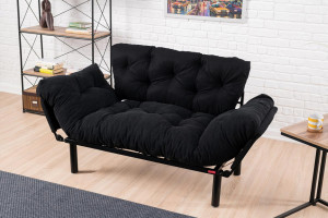 Canapea extensibila 2 locuri PWF-0018 cu stofa de culoare neagra 155x73x85cm - Img 2