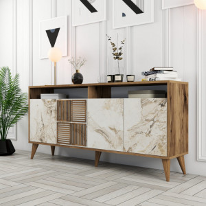 Comoda Model Milan, Nuc/Alb marmorat, 160x35x78 cm - Img 2