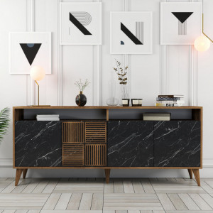 Comoda Model Milan, Nuc/Negru marmorat, 180x35x78.6 cm - Img 1