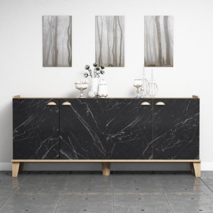 Comoda Model Sumer, Stejar/Negru marmorat, 180x41x77.8 cm - Img 2