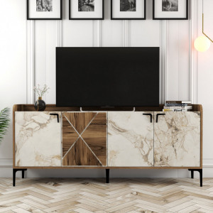 Comoda Model Venedik, Nuc/Alb marmorat, 180x35x78 cm - Img 5