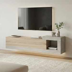 Comodă TV Flato, stejar sonoma/gri-bej, 150x29.5x38.5 cm