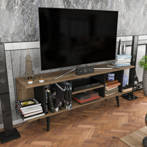 Comoda TV Salvador, Model Akya, 160x38.6x35 cm, Nuc/Negru - Img 3