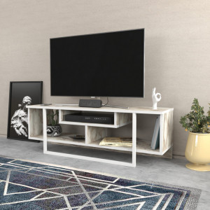 Comoda TV Salvador, Model Asal, 120x40.2x35.2 cm, Alb marmorat/Alb - Img 3