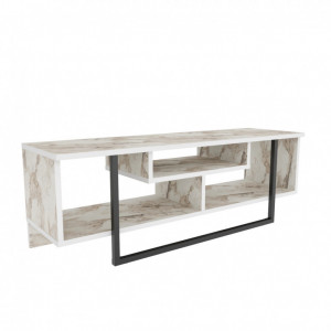 Comoda TV Salvador, Model Asal, 120x40.2x35.2 cm, Alb marmorat/Negru - Img 5