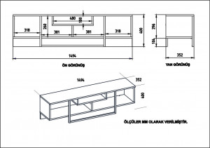 Comoda TV Salvador, Model Asal, 149.4x40.2x35.2 cm, Stejar/Alb/Negru - Img 4