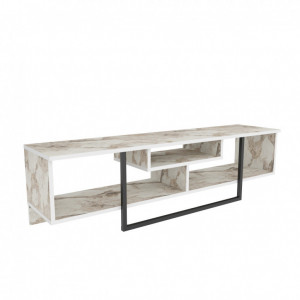 Comoda TV Salvador, Model Asal, 150x40x35.2 cm, Negru/Alb marmorat - Img 5