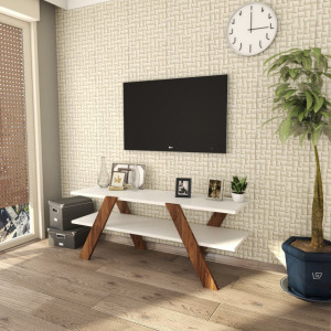 Comoda TV Salvador, Model Basic, 120x45x33.1 cm, Alb/Nuc - Img 1