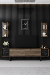 Comoda TV Salvador, Model Black, 180x48x30 cm, Nuc/Negru - Img 2